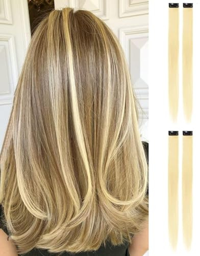 2 x Clip-In Hair Extension Highlights Streaks, Colourful Hair Highlights (Blonde x 4)