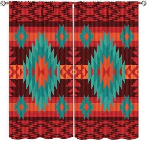 Kinder Verdunkelungsvorhänge 150X166 cm (B + H) Retro-Stammes-Geometrische Streifen 3D Polyester Ösen Vorhang, Für Wohnzimmer Schlafzimmer Blickdicht Schallschutzvorhänge 2Er Set 2X -Esszim-253207953