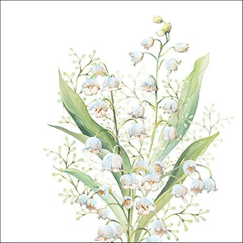 Servietten Papier 33x33cm 3-lagig 20 Stück - nachhaltig & hochwertig - Einweg Papierservietten mit Maiglöckchen - Servietten für Frühling Hochzeit Geburtstag Gartenparty Muttertag Tischdeko