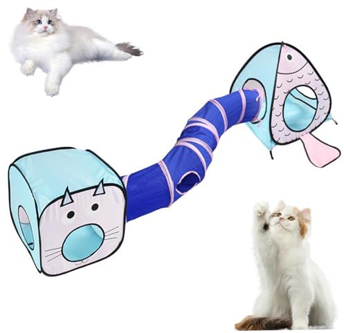 Katzentunnel, Katzentunnel mit Fisch- und Katzenform-Katzenzelt 3pcs/Set faltbarer Katzenrohr mit hängenden Bell & Ball entzückende Katzenzelte für Innenkatzen für unterhaltsame, entspannende Katze