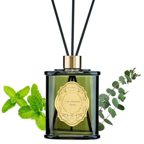 M&SENSE Raumduft Eukalyptus Minze Duft 240ml|Reed Diffuser mit 5 Duftstäbchen|Luxus Lufterfrischer für Badezimmer,Wohnung,Heimdekoration|Raumduft Stäbchen,Oil Diffuser