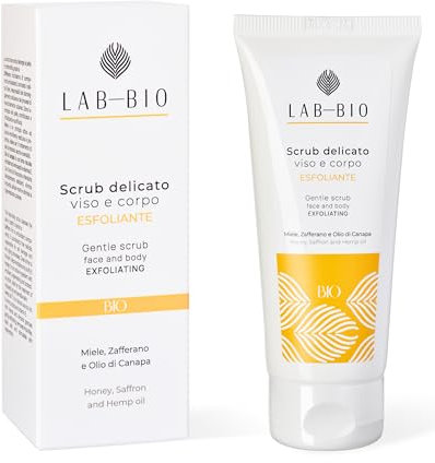 Natürliches Gesichtspeeling mit Safran, Honig und Hanföl – sanftes Peeling mit Mandel- und Haselnusskörnchen – helle, weiche und regenerierte Haut – 100 ml