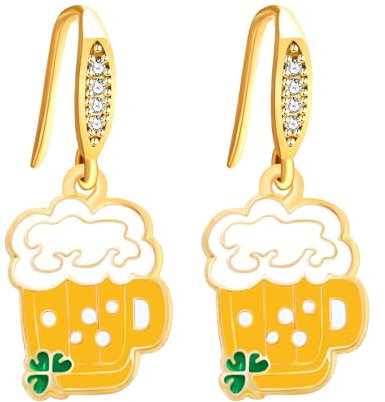 JunyiDIY Yellow Beer Mug Earrings, Women’s Statement Enamel Alloy Four-Leaf Clover Lucky Jewelry for Sisters Best Friends Graduation Birthday Party YA5718