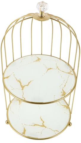 GLEAVI Etagere Für Hochzeit Und Party Eleganter Metallener Tortenständer Im Vogelkäfig-design Einlagig Für Und Desserts Goldene Farbe Mit Feinen Weißen Details