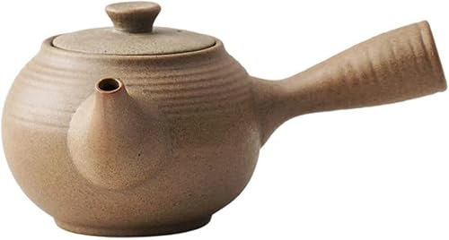 Kyusu Teapot with Side Handle, Japanese Style, Crude Pottery, Light Brown, 15x7x7cm