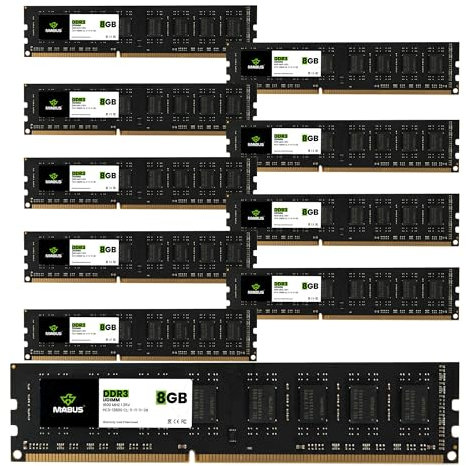 MABUS - Kit mémoire RAM DDR3 80 Go (10 x 8 Go) 1600 MHz UDIMM pour PC de bureau (PC3-12800)