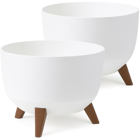 Tymar Roma Lot de 2 pots de fleurs ronds avec pieds, pour fontaine solaire, pour terrasse, blanc, diamètre : 24 cm