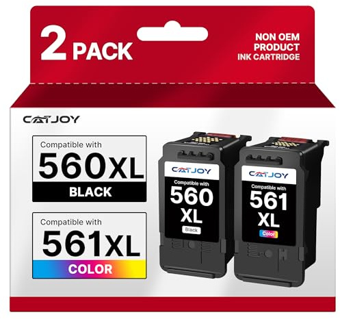 CATJOY Replacement for Canon 560 561 Ink Cartridges PG-560XL CL-561XL for Canon Pixma TS7451 TS7450 TS5350 TS5351 TS5350a TS5351 TS5352 Printer (Black Colour,2 Pack)