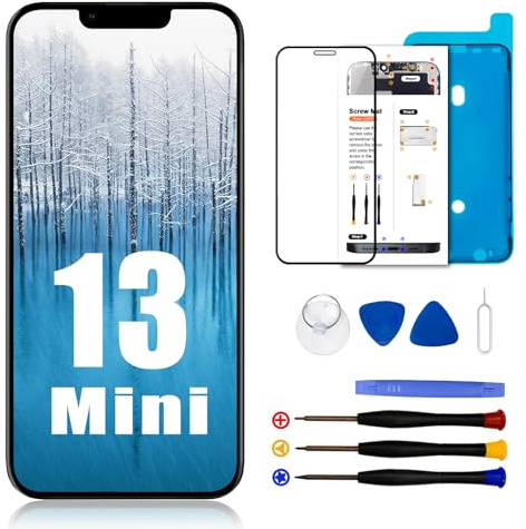 Dinow Display für iPhone 13 MINI, 5.4 Bildschirm für iPhone 13 MINI Full HD 3D Touch Digitizer, Display Reparaturset für iPhone 13 mini mit Reparatur-Werkzeug-Set