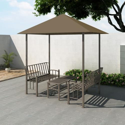 QJBSAVVA Gartenpavillon 2,5x1,5x2,4 m Taupe aus Stahl mit 180 g/m² UV-Sonnendach und robuster Tisch-Bank-Gruppe Modern & Langlebig für Balkon Terrasse und Camping