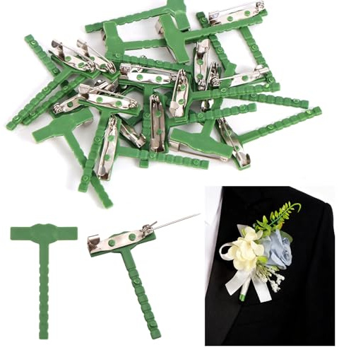 Boutonniere Nadeln, T-Förmige Anstecknadeln Winzige Grüne Boutonniere Clips aus Kunststoff Anstecknadeln für Hochzeitsaccessoires des Bräutigams
