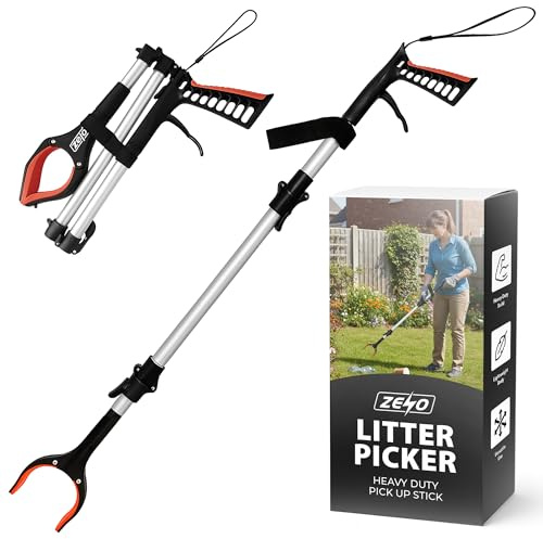 ZENO Litter Pickers Grabber Stick | Grabber for Adults, Disabled, and Elderly | Heavy Duty Litter Picker with Foldable Design, 360° Rotating Head | 92CM Long Helping Hand Grabber