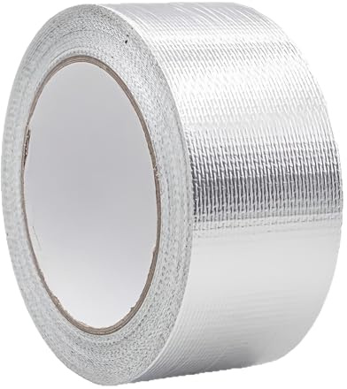 Netzverstärkt Aluminium Klebeban 50 mm x 20 m, Aluband Selbstklebend Silber, Alu Klebeband Wasserdicht und Hitzebeständig zum Abdichten, Isolieren und Reparieren von Rohren, Lüftung und Haushalt