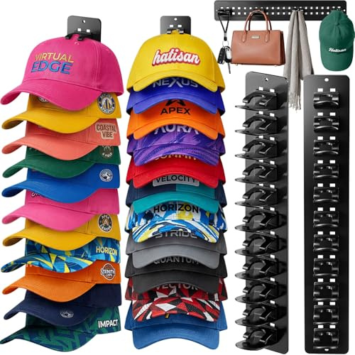 Jcocylse Cap Halter-Cap Halterung Wand | Kappenhalter mit Haken | Hängeorganizer für Mützen und Hüte | Robuster Hutablage als Cap Organizer (Schwarz)