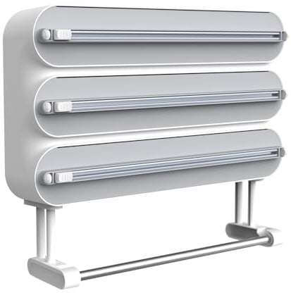 Küchenrollenhalter Wand,Frischhaltefolienspender und alufolie schublade,Alufolienspender und frischhalte,Wandrollenhalter küche 4 Rollen Ohne Bohren (grau)
