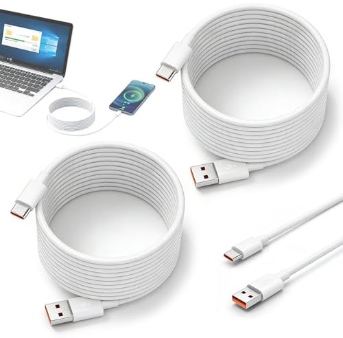 Cable de Extensión USB-C 5m Blanco, 2 Unidades - Cable para Dispositivos USB-C, Ideal para Cámaras de Seguridad Domésticas, Cable de Carga y Sincronización de Datos con Conector C