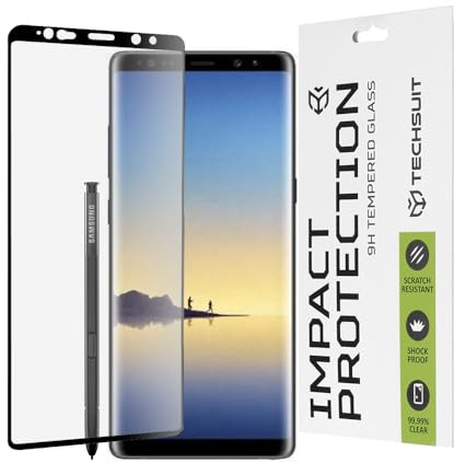 Techsuit Displayschutzfolie für Samsung Galaxy Note 8 Gehärtetes Glas mit 9H Härte, Vollständige Abdeckung, 3D Gebogene Kante, Stoßschutz, Oleophobe Beschichtung, Anti Fingerabdruck, 111D Full Glue