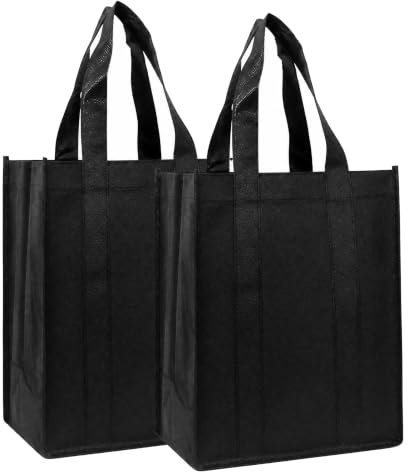 2 Pcs Porte Bouteille Sac de Course pour Vin, 6 Bouteilles, 31x25x18cm | En Tissu Non-Tissé Durable, Portable Et Léger, Idéal Pour Fêtes, Pique-Niques Et Voyages, Couleur Noire Élégante