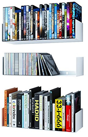 Wallniture Bali Bücherregal in U-Form, Wandmontage, Metall, für CDs / DVDs, Weiß, 3 Stück