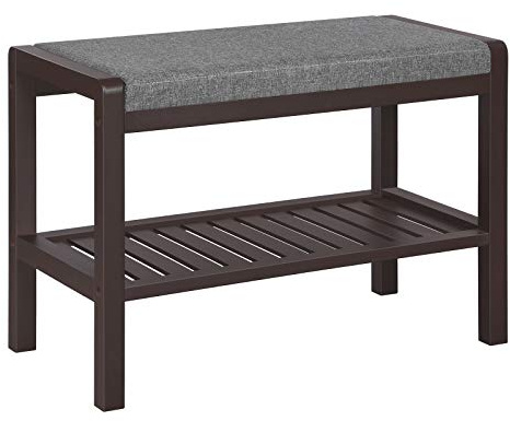 SONGMICS Shoe Rack Bench with Cushion Upholstered Padded Seat, Storage Shelf, Shoe Organizer, Holds Up to 350 lb, Ideal for Entryway Bedroom Living Room Hallway Garage Mud Room Gray and Brown ULBS65C