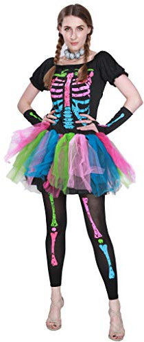 EraSpooky Déguisement Femme Squelette Fluo Halloween