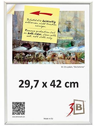 3-B Bilderrahmen FOTO - 29,7x42 cm (A3) - weiß - Fotorahmen, Kunststoffrahmen mit Acrylglas.