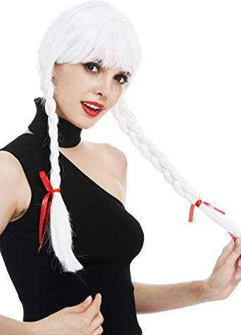 WIG ME UP - XR-008-P60 Perücke Damenperücke Karneval lang geflochtene Zöpfe Pony weiß