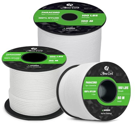 Abma Cord Paracord 2mm 30m 100% Nylon Seil Typ I Schnur mit 1 Kern Allzweckseil - Max. 45kg (100lbs) - Weiß