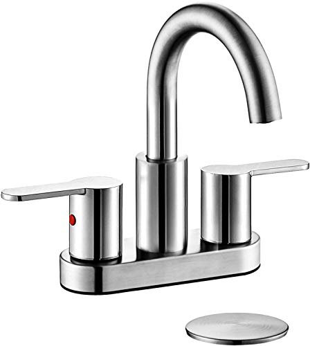 Rubinetto per lavabo da bagno cromato da 4 pollici con 3 fori con scarico pop-up, arco alto moderno 2 maniglie bagno lavabo rubinetto con bocca girevole a 360 ° in ottone, TAF067E-CP
