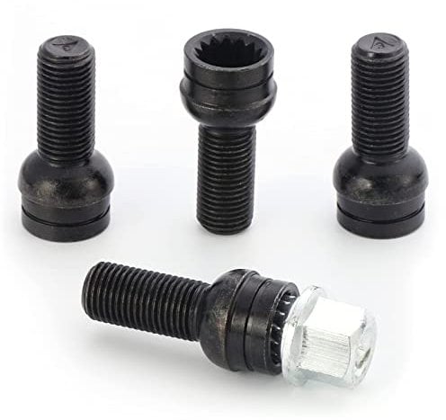 Knpwer 4 Stücke Autorifen diebstahlschutz Radbolzen,Schwarz Stahl Radbolzen & Kontermutter Set Mit Schlüssel (M14 * 1,5 mm)