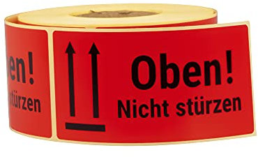 MD Labels Warnetiketten auf Rolle 100x50mm – 500 Stück – Oben/Nicht stürzen/Not to be dropped
