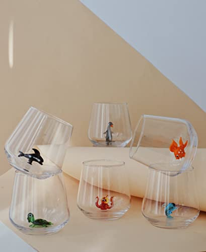 Minizoo Paris Wasserglas | Becher | 6er Set | 345cc | Ozean-Serie | Party | Weihnachtsgeschenke | Muranoglasfiguren für die Innendekoration