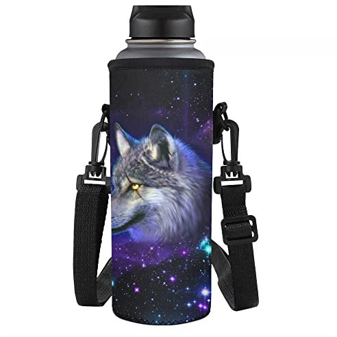 Jndtueit Galaxy Wolf Water Bottle Sleeve Sport Gym Running Travel Water Bottle Holder Covers Insulated Bottle Cover