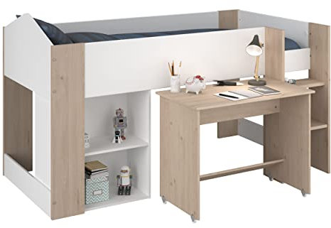 Miroytengo Cama Infantil Child con Escritorio Abatible Incluido en Color Roble Jackson y Blanco