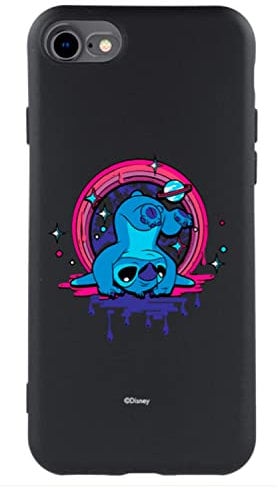 iPhone 7-8 Case - SE - SE 2022 Premium Official Lilo & Stitch Stitch Black Ultra Soft Background to Protect Your Mobile Phone Case Liquid Silicone iPhone with Official Licensed Disney