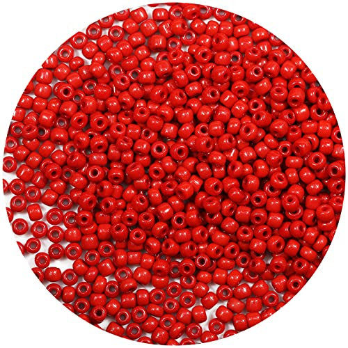 Bala&Fillic Red Color 4mm Seed Beads About 1200pcs/100Grams in Bag, 6/0 Glass Craft Beads for Making Bracelet and Necklace (Red)