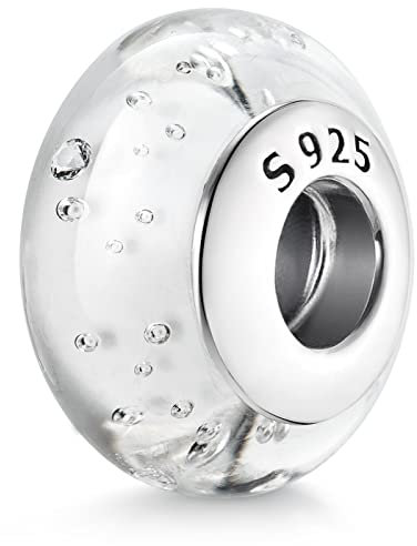 Materia Glas Charm weiß Zirkonia Beads Silber 925 Damen #1157