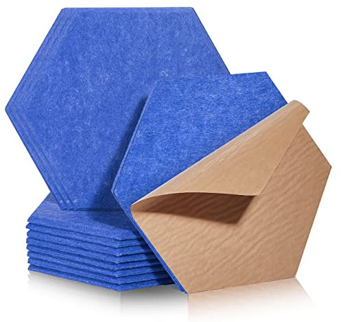 Hexagon Akustikplatten selbstklebend 12 Stück I Schallabsorber Schallschutz mit hoher Dichte für Wand Decken Holz & Tür - Akustikpanel Schallschutzplatten Akustikplatte, 30x26x0.9cm, Blau