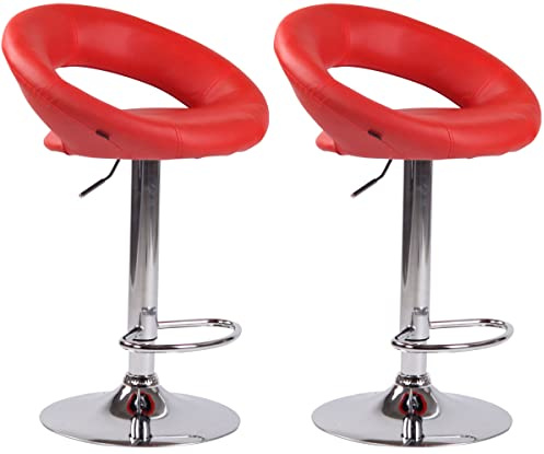 CLP 2er Set Barhocker Olinda Kunstleder I Thekenhocker Höhenverstellbar I Barstühle Mit Fußstütze I Tresenstühle Mit Trompetenfuß Metall | Farbe rot Gestell Farbe Chrom