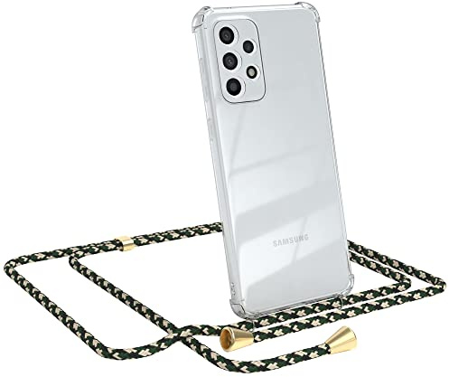 EAZY CASE Handykette kompatibel mit Galaxy A33 5G Handyhülle mit Umhängeband, Handykordel mit Schutzhülle, Silikonhülle, Hülle mit Band, Stylische Kette für Smartphones, Grün Camouflage
