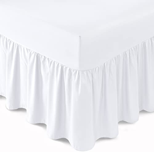 Bronwen Mathew Frilled Fitted Base Valance Sheet Extra Deep King Size Bed Skirt Valance Fitted Sheets White, Soft Brushed Microfiber Easy Care Non Iron (King, White)