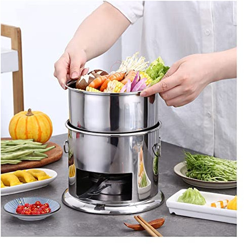 DOZPAL Réchaud à alcool de Camping Avec Pot intégré, réchaud à alcool Portable Pour la cuisson en Plein air Réchaud à alcool léger en Acier inoxydable - Puissance de FEU réglable,A