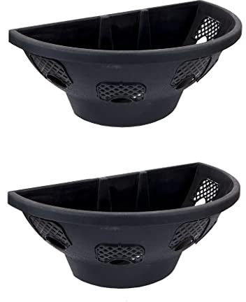 Quickdraw 2 x Hanging Wall Baskets Flower Planters Floral Bloom Wall Mounting Mountable Half Basket Black Planter