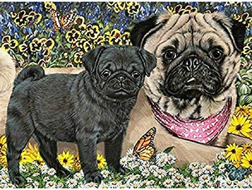 KESIMO Papierpuzzle für Erwachsene, 1000 Teile, süßer Mops im Garten. Sehr anspruchsvolles Puzzle für Erwachsene und Jugendliche. 50 x 70 cm