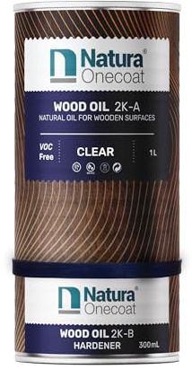 Natura Onecoat Wood Stain Oil - 71 m² - 1.3 L, Clear – Wood Finish for Interior Furniture & Floor - Linseed Wood Oil - Fast-Drying - Environmentally Friendly-Extra Durable Hard Wax Oil-VOC-Free