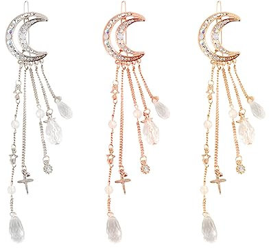 minkissy 3 Stücke Strass Haarspange Strass Spangen Für Trendige Haarspangen Quaste Haar Himmlischen Haar Zubehör Sonne Mond Haarspangen Quaste Clip Schmuck Dekorieren