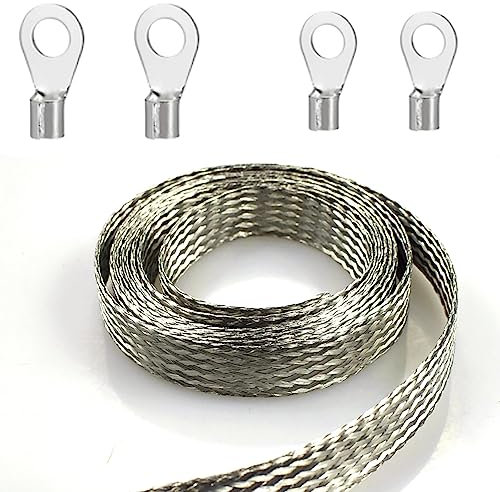 Cable trenzado de cobre plano estañado, cable trenzado de cobre plano de 8 mm, malla de alambre de blindaje flexible (16.4 pies)