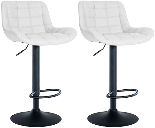 CLP 2er Set Barhocker Tover I Höhenverstellbare Tresenhocker I 360° Drehstühle Mit Rückenlehne Für Tresen Und Theke, Farbe:weiß, Material:Kunstleder