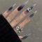 Faux Ongles Long MouyouGlow,Stiletto Halloween Noir Airbrushing 3D Diamant Cœur Gothic Press on Nails avec Colle à Ongles,Ombré Black Fake Nails