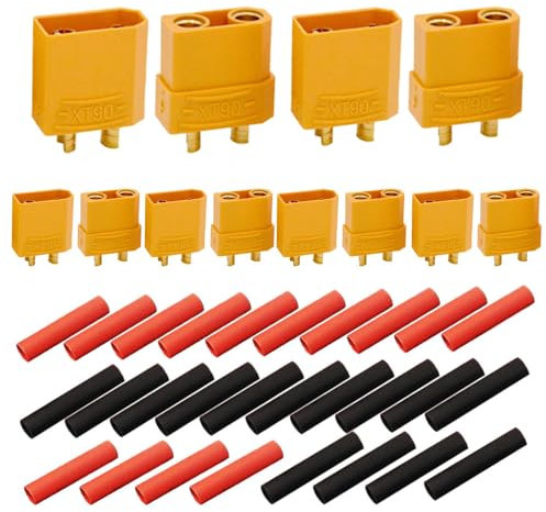 senvenelec 12 pièces (6 paires) + 24 gaines thermorétractables XT90 mâle femelle circulaire, adaptateur XT90 mâle femelle, adaptateur de batterie RC LiPo, connecteur à courant élevé.